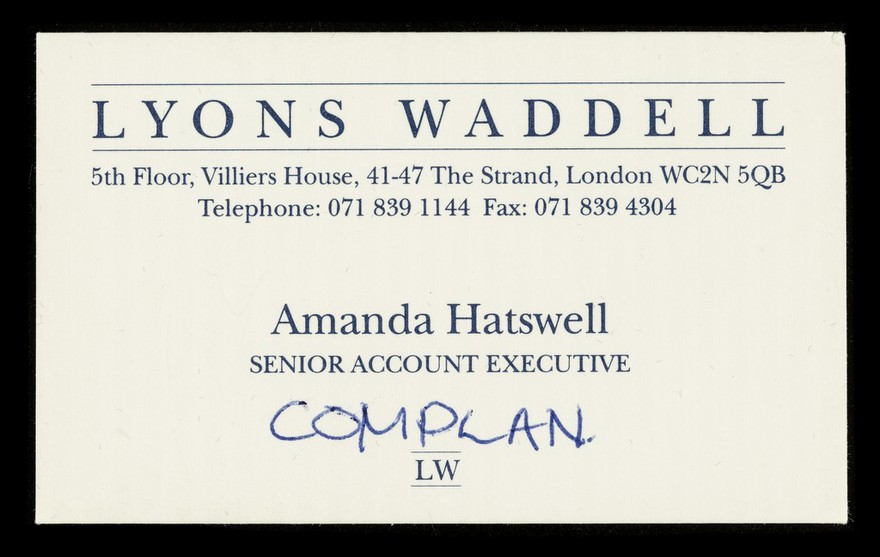 Lyons Waddell : 5th Floor, Villiers House, 41-47 The Strand, London... : Amanda Hatswell, senior account executive.