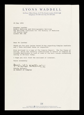 Lyons Waddell : 5th Floor, Villiers House, 41-47 The Strand, London WC2N 5QB... : [Letterhead].