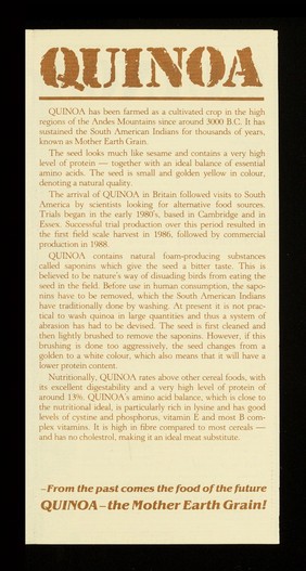 English grown quinoa : mother Earth grain.