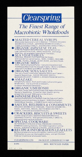 Clearspring macrobiotic quality wholefoods / Clearspring Ltd.