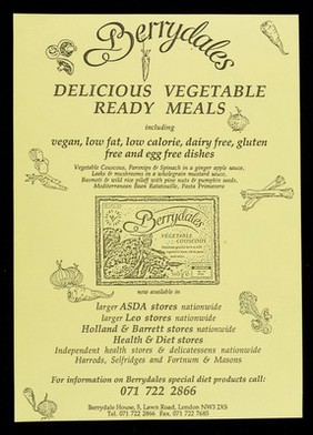 Berrydales delicious vegetable ready meals : including vegan, low fat, low calorie, dairy free, gluten free and egg dishes... / Berrydales.