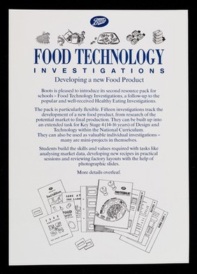 Food technology investigations : developing a new food product / Boots Health and Nutrition Advice Centre.