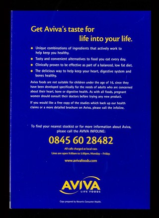 Aviva life foods : the tasty new way to help maintain your health / Novartis Consumer Health.