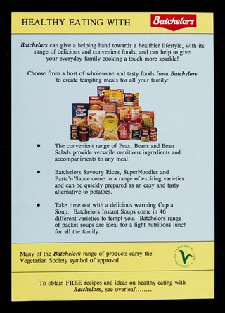 Healthy eating with Batchelors / Batchelors Nutritional Advice Centre.