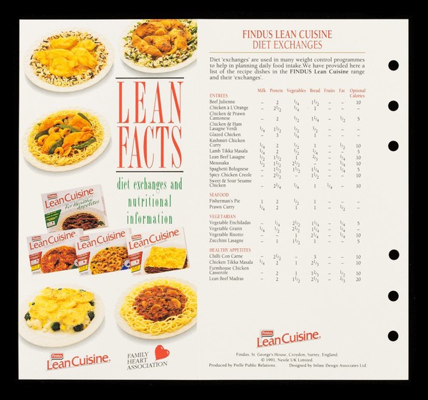Lean facts : diet exchanges and nutritional information / Findus, Family Heart Association, Nestlé UK Ltd. ; produced by Pielle Public Relations.