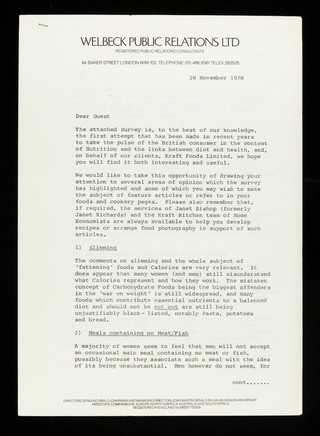 Dear guest : the attached survey is, to the best of our knowledge, the first attempt that has been made in recent years to take the pulse of the British consumer in the context of Nutrition and the links between diet and health... / J.D. da Casa.