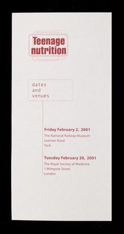 Teenage nutrition : identifying the solutions : one day conferences 2001 : February 2, York, February 20, London / National Dairy Council.