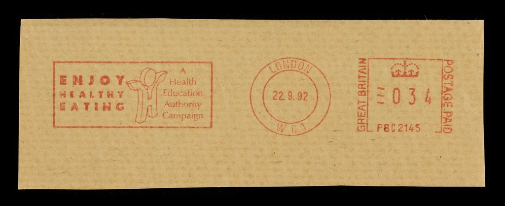 Enjoy healthy eating : a Health Education Authority campaign : London WC1, 22.9.92 : [postage cancellation stamp].