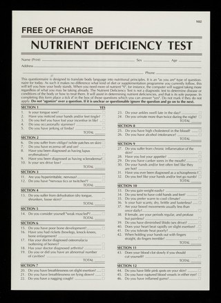 Nutrient deficiency test / Nutrition Laboratory.