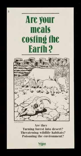 Are your meals costing the Earth? : Are they turning forest into desert? Threatening wildlife habitats? Poisoning the environment? / The Vegan Society ; illustrated by Juliet Breese.
