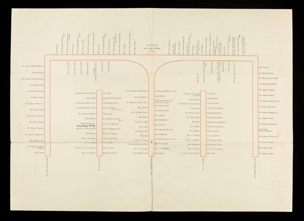 Déjeuner to Viscount Selby on his admission to the freedom of the city : October 10th, 1905 : the Right Hon. Sir John Pound, Bart., (Lord Mayor) : plan of table / Mansion House.