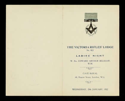 Ladies' night... : Wednesday, 25th January, 1922 / Victoria Rifles Lodge.