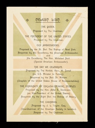 Independence Day banquet 1897 : Empress Rooms, London / R. Newton Crane, chairman.