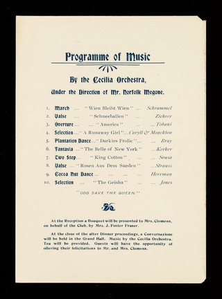 Complimentary dinner to Mark Twain : Victoria Hall, Hotel Cecil, Friday June 16th, 1899 / Whitefriars Club.