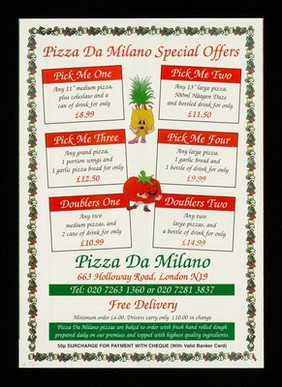 Take away and delivery : free delivery 020 7263 1360 / Pizza da Milano.