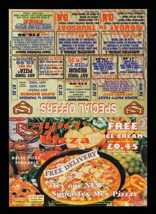 Super pizza : free delivery : try our new Super Tex Mex pizzas : halal pizza available / Super Pizza Company.
