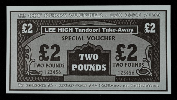 Special voucher : two pounds / Lee High Tandoori Takeaway.