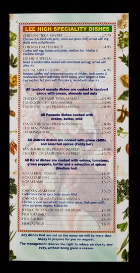 Lee High Tandoori Takeaway : free local delivery with orders over £8 : free bottle of drink on collection of orders over £10 / Lee High Tandoori Takeaway.