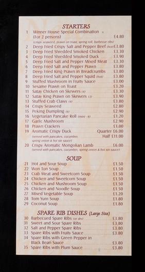 New Winner : Chinese, Thai, Malaysian & Vietnamese cuisine : eat in or take away : restaurant quality at take away prices : 278 Lewisham High Street, London.