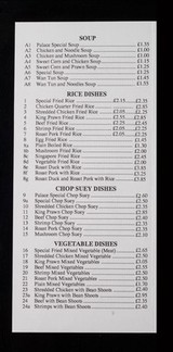 Palace : delicious Chinese food to take away : 18 Loampit Hill, Lewisham, London SE13.