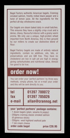 Perfect partners / Bagel Factory, Crannog.