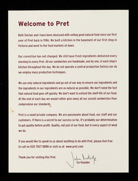 Pret : passionate about food / Julia Metcalfe, co-founder.