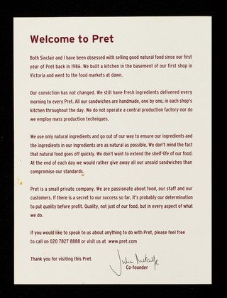 Pret : passionate about food / Julia Metcalfe, co-founder.