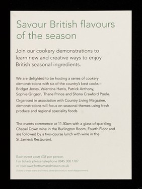 Savour British flavours of the season / Fortnum & Mason.