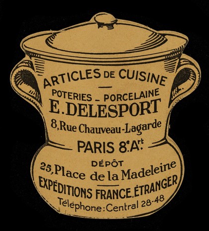 Marmite spéciale pour cuire et servir les pommes de terre : demander la notice : articles de cuisine, poteries, porcelaine / E. Delesport.