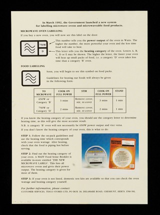 The new microwave labels explained : a consumer guide to the new labelling system for ovens and foods / Tesco.