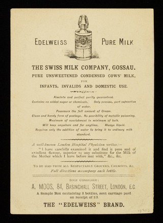 The Swiss Milk Company, Gossau : the "Edelweiss" brand / A. Moos.