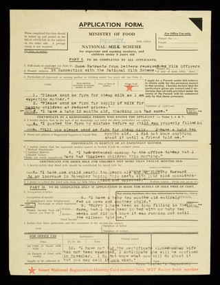 Application form... : National milk scheme for expectant and nursing mothers, and children under 5 years old / Ministry of Food.
