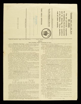 Application form... : National milk scheme for expectant and nursing mothers, and children under 5 years old / Ministry of Food.