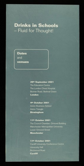 Drinks in schools : fluid for thought : one-day conferences 2001... : school milk / National Dairy Council.