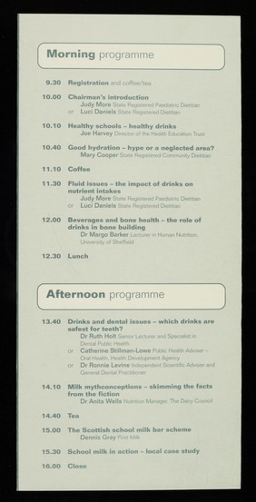 Drinks in schools : fluid for thought : one-day conferences 2001... : school milk / National Dairy Council.