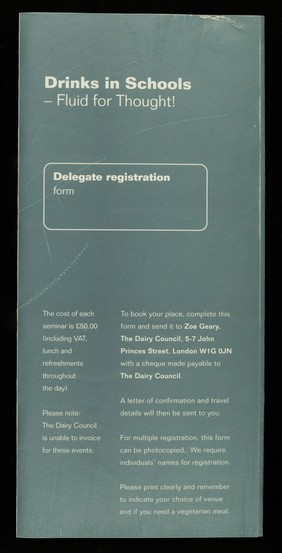 Drinks in schools : fluid for thought : one-day conferences 2001... : school milk / National Dairy Council.