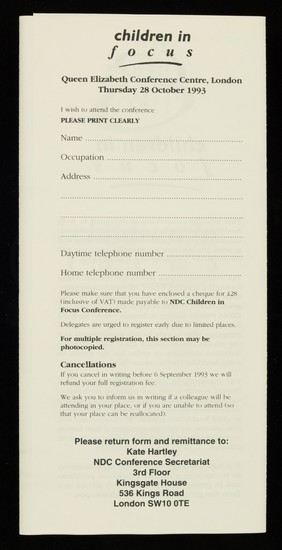 Children in focus : a one-day conference : Queen Elizabeth Conference Centre, Broad Sanctuary, Westminster, London SW1P 3EE : Thursday 28th October 1993 / National Dairy Council.