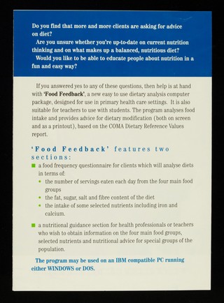 A fun and practical way to provide advice on nutrition and health... : at the touch of a button / National Dairy Council.