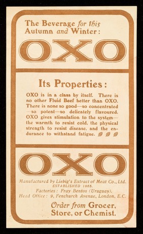 Oxo : the new meat beverage : invigorating, sustaining / Liebig's Extract of Meat Company.