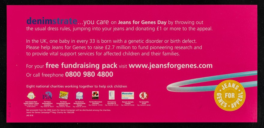 Denimstrate... you care : Jeans for genes day, Friday 1st October 2004 : www.jeansforgenes.com.