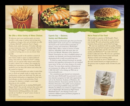 Taste, choice and balanced eating : a menu of taste and choice / McDonald's Corporation.