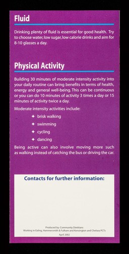A guide to healthy eating and regular exercise for a healthier lifestyle : suggestions to help you on your way / NHS.