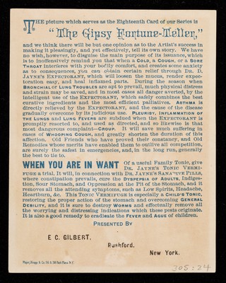 The picture which serves as the eighteenth card of our series is "the gipsy fortune-teller" / [Dr. Jayne Company].