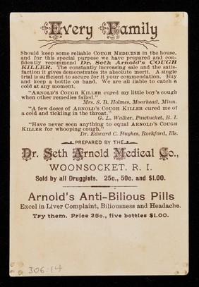 Try Dr. Seth Arnold's cough killer : it works like magic. Price 25 cents / Dr. Seth Arnold Medical Co.