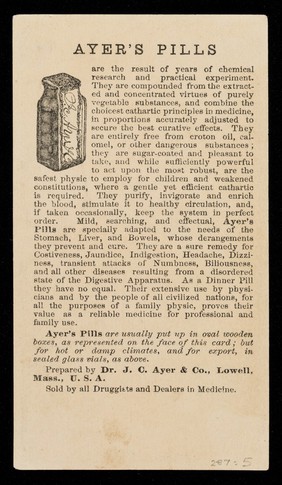 Ayer's cathartic pills : a safe, pleasant and reliable family medicine / Dr. J.C. Ayer & Co.