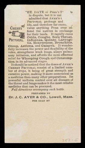 Ayer's cherry pectoral : cures colds & coughs : Penn's treaty (1682 or 1683?) / Dr. J.C. Ayer & Co.