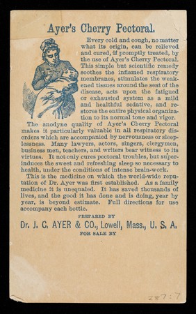 Ayer's cherry pectoral for colds and coughs : to heal and strengthen the lungs and vocal organs use Ayer's Cherry pectoral / prepared by Dr. J.C. Ayer & Co.