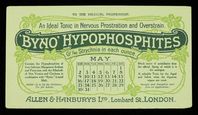 'Byno' hypophosphates : an ideal tonic in nervous prostration and overstrain / Allen & Hanburys Ltd.