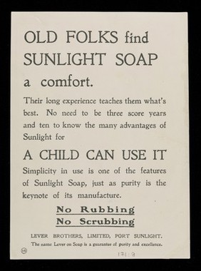 Old and gray, young and gay, work or play, every day- use "Sunlight" / Lever Brothers Limited.