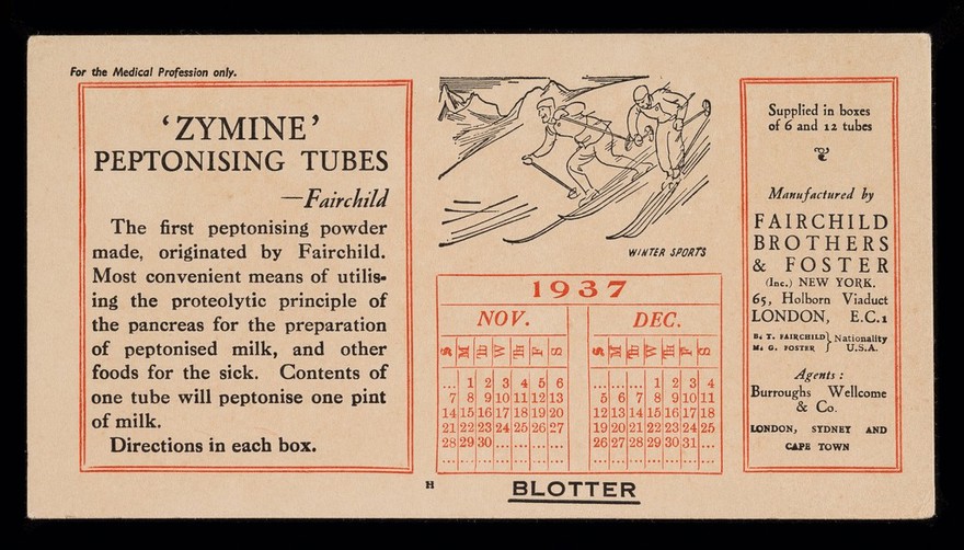 'Zymine' peptonising tubes... / Fairchild Brothers & Foster (Inc) New York.